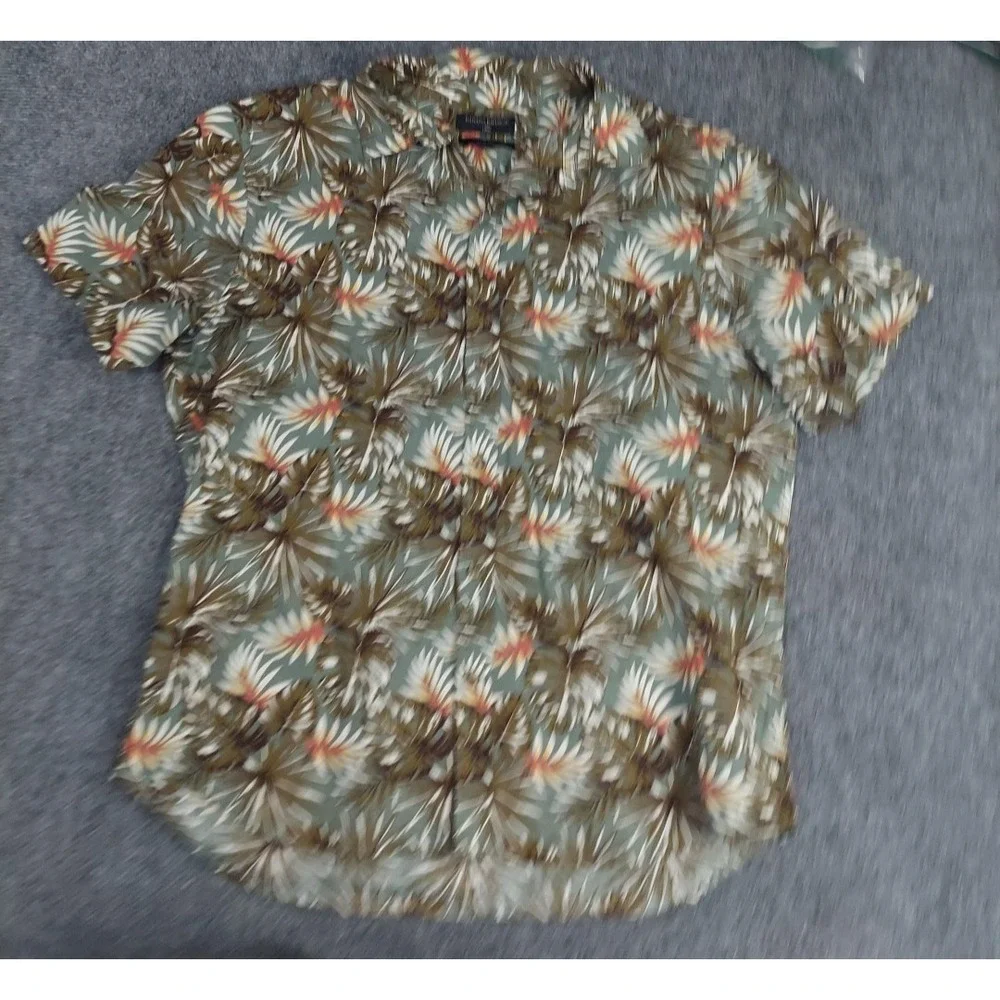 Banana Republic Linen Shirt‎ Mens Large Hawaiian Slim Fit Beach Safari Leaves